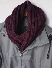 Winter Scarf Burgundy, Unisex Neck Warmer Wrap Scarves, Chunky Handknit