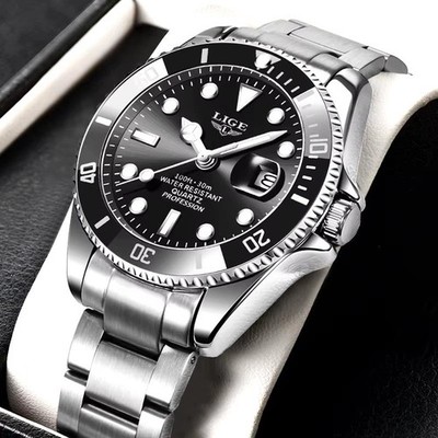 42MM LIGE Quartz Men's Luxury Watch Dive 30M Waterproof Luminous Stainless NEW