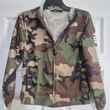 The North Face Windbreaker Hooded Jacket Youth Medium 10/12 Zip Pockets Camo
