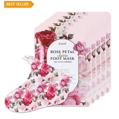 PETITFEE Rose Petal Satin Foot Mask 5pairs - Intensive Nourishing Socks, Rose...