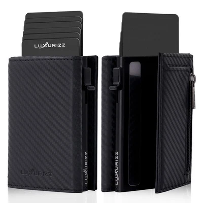 Luxurizz® Slim Wallet Magnetverschluss Rfid Schutz  Geldbeutel Carbon - Schwarz - Bild 1 von 4