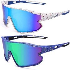 Kids Baseball Sunglasses - Youth A2 White / Blue Mirror  / Green