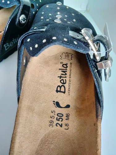 New Birkenstock Betula Rocko Suede Black/Blue Leather Buckle Clogs L8 2 Pair - Imagen 10 de 20