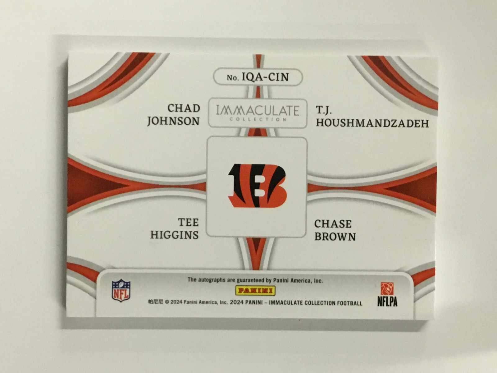 '24 Immaculate Chad Johnson/Tee Higgins/Houshmandzadeh/Chase Brown Quad Auto /99 view 2