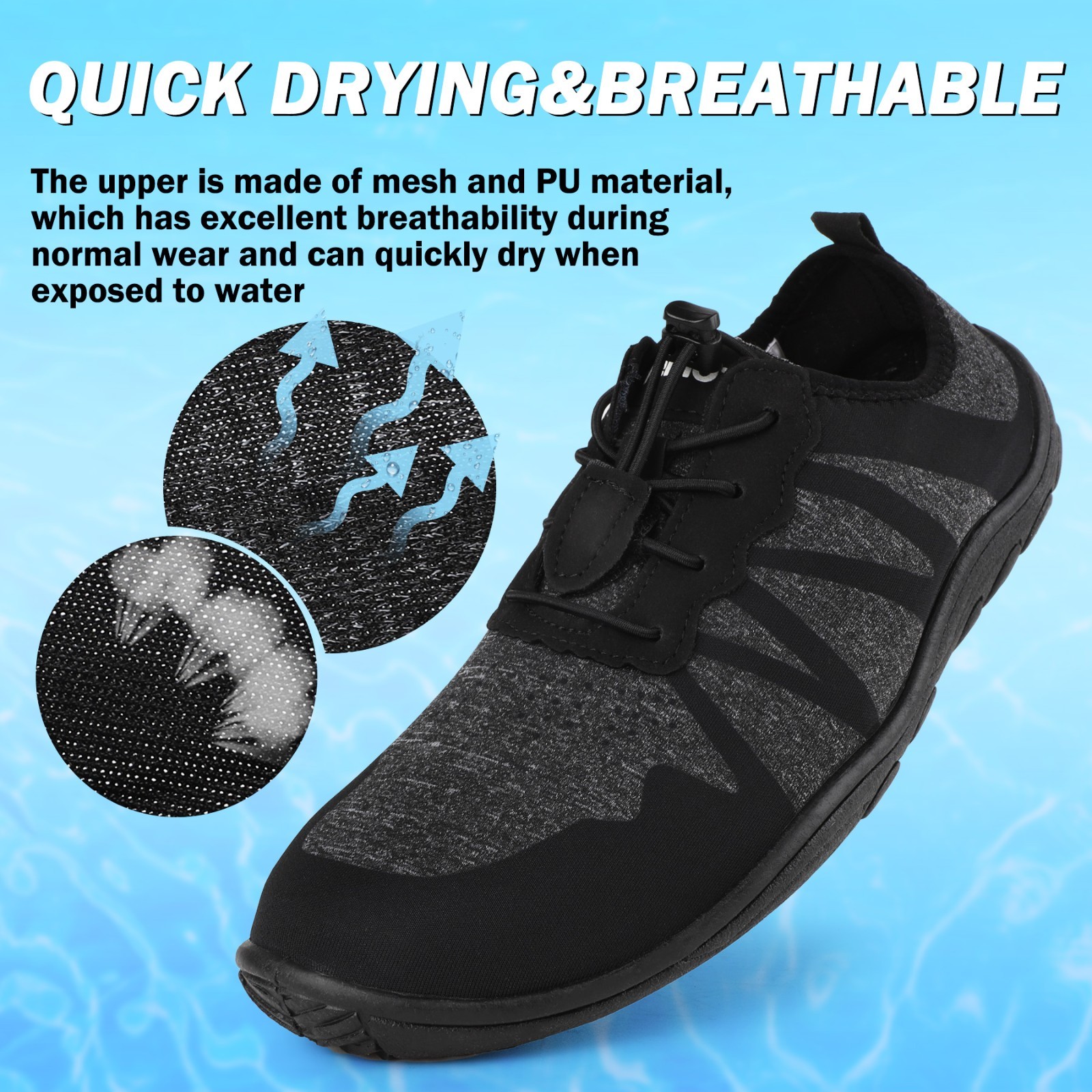 riemot men's women's black sports water lightweight non-slip breathable shoes