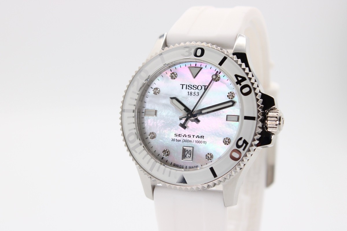 Tissot 36 MM Seastar Quartz Diamond White MOP Dial Watch T120