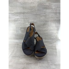 Clarks Collection Arla Glison Navy Blue Perforated Wedge Sandals Women Sz 6M