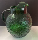 Vintage  Anchor Hocking EMERALD Green Glass Bubble Crinkle Pitcher