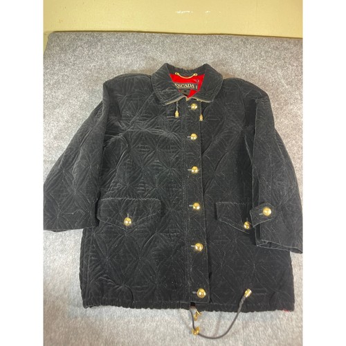Vintage Escada Margaretha Ley Velvet Quilted Jacket Womens XL Gold Buttons Black - Picture 2 of 11