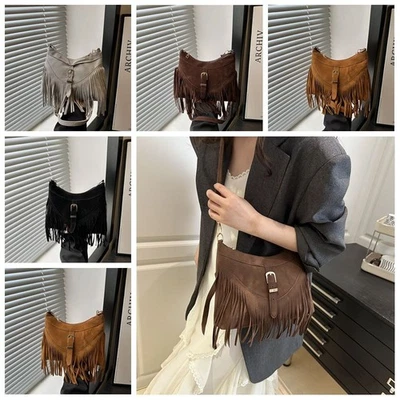 Women Fringe Hobo Handbag, Tassel Shoulder Bag, Vintage Suede Underarm Packs - Image 1 of 4