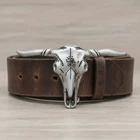 Men Western Fashion Silver Metal Belt Buckle Long Horn Texas Cow Big Bull Skull