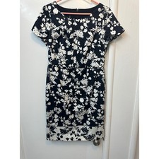 Talbots Petite Black White Floral Cotton Sheath Dress Short Sleeve Size 8P