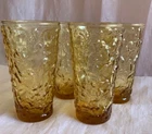 Set of 4 Vintage Anchor Hocking Amber Lido Milano Crinkle Drinking Glasses