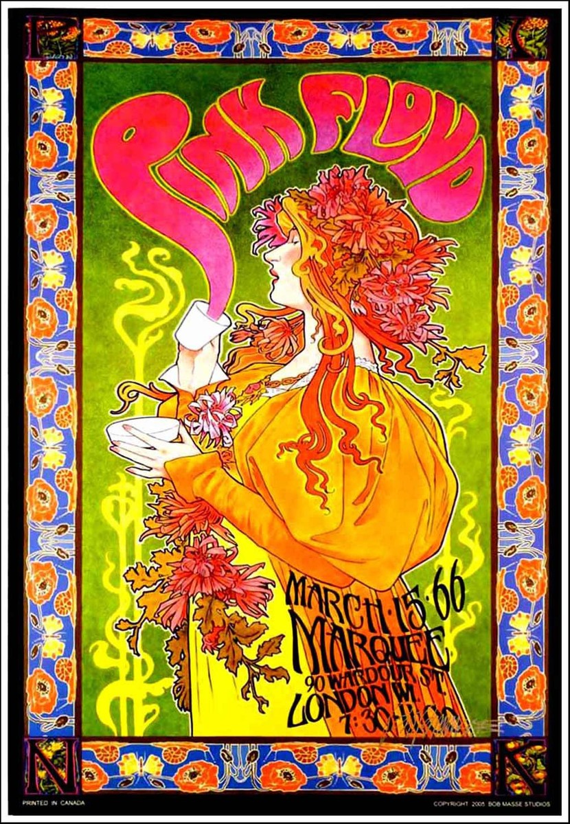 Hand Signed Pink Floyd Marquee Club Poster Mad Hatter Tea Party by