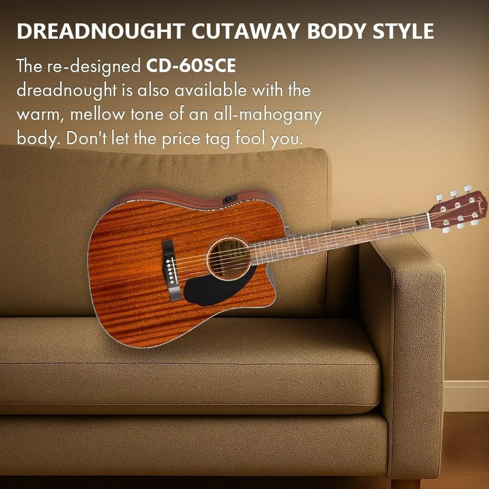 Guitarra Eléctrica Acústica Fender CD-60SCE Dreadnought - Toda Caoba con Estuche Rígido Foto 3 de 4