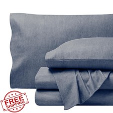 Bare Home Flannel Sheet Set King Heathered Indigo 100 Cotton Deep Pocket