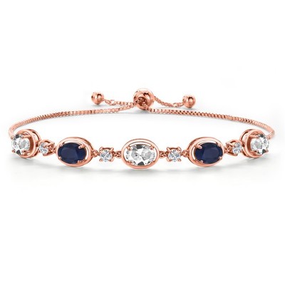 18K Rose Gold Plated Silver White Created Sapphire and Sapphire and Lab Grown