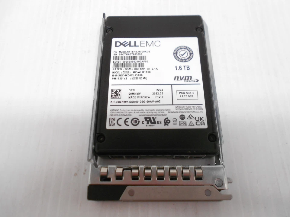 Dell 0MNMV 1.6TB SSD NVMe 2.5" U.2 Server Hard Drive PCIe Gen 4 R540 R640 R740 - Image 2 of 2