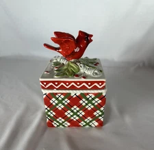 Fitz and Floyd Winterberry Lidded Box with Cardinal, New in Box