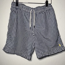Polo Ralph Lauren Swim Short Size L 14-16 Blue White Gingham Drawstring Lined