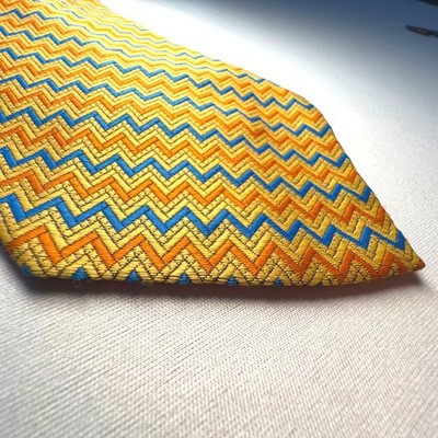 VTG Towncraft Zigzag Tie Mens OS Gold Orange Blue Chevron Penneys MCM Dapper