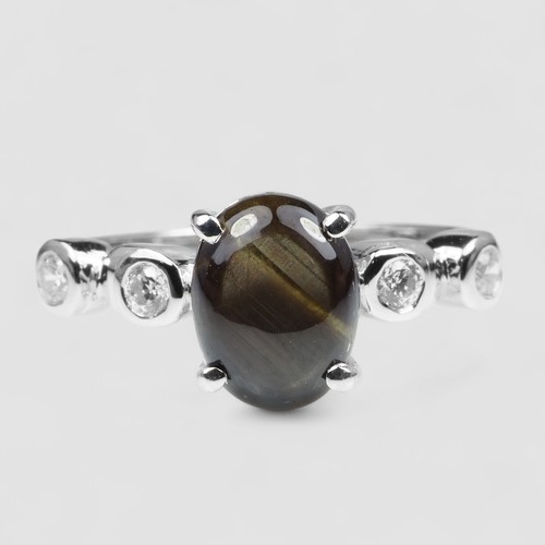 THAILAND BLACK STAR SAPPHIRE 1.85CT 925 STERLING SILVER HANDMADE FINSH FINE RING - Picture 3 of 10