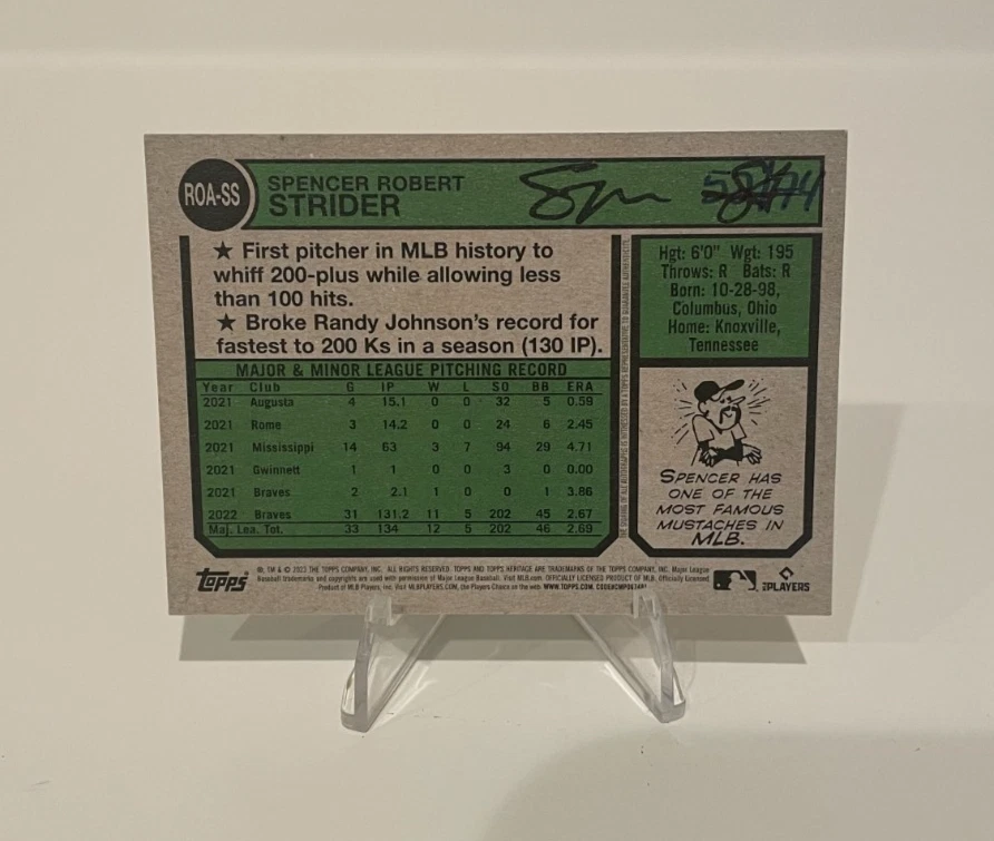2023 Topps Heritage High Number - Real One Auto Red Ink Spencer Strider /74 - Image 2 of 2