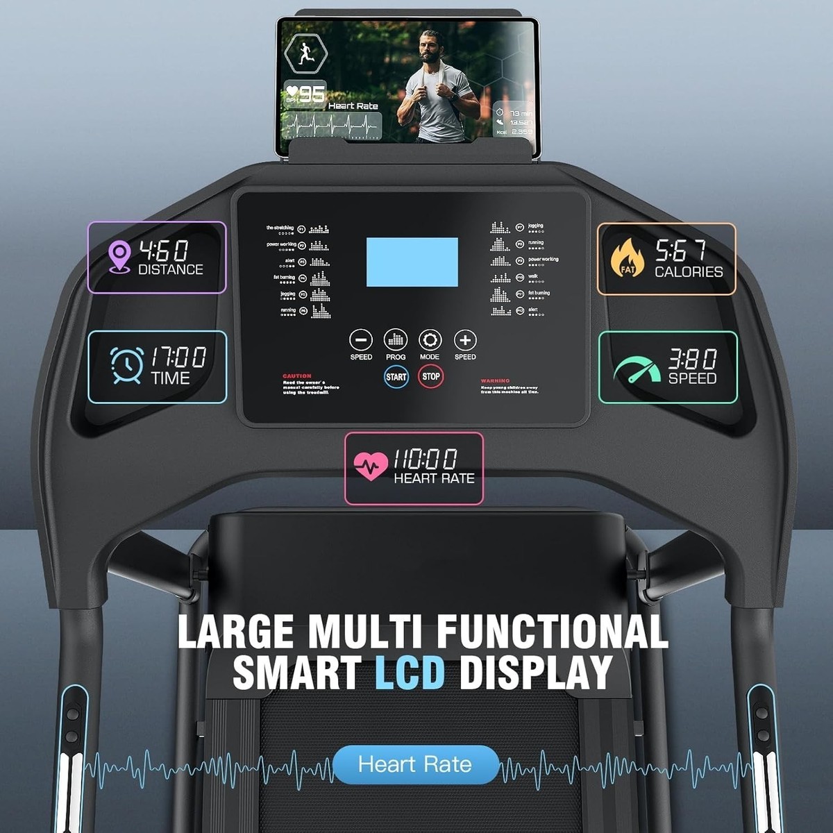 3.5HP Heavy Duty Folding Treadmill for Home,300lb Capacity Walking