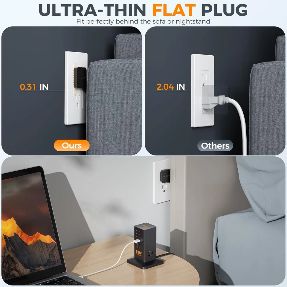 Estación de Carga PD 100W USB C Tira de Alimentación Cargador Rápido con 3 AC 3 Puertos USB-A Foto 4 de 4