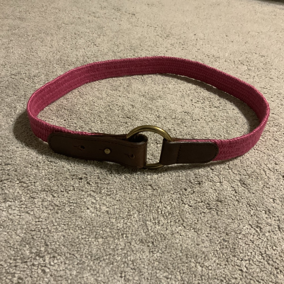LP by Linea Pelle Women Belt M Pink Jute Woven Brown Leather 