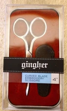 Gingher Curved Blade 4" Embroidery Sewing Scissors in Tin box