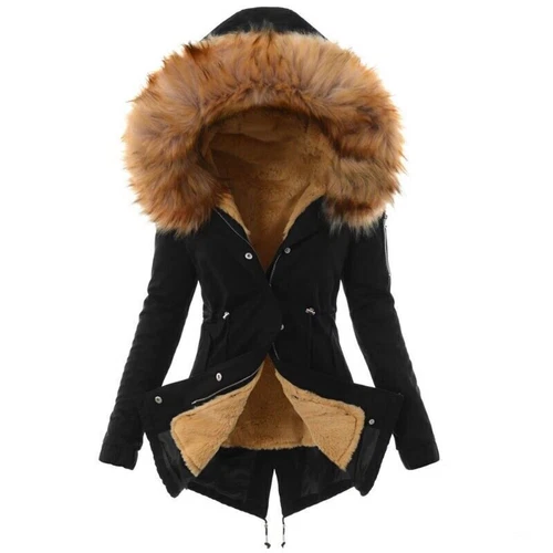 Abrigo largo con capucha de piel cálida gruesa de invierno para mujer Parka Prendas exteriores Abrigo acolchado - Imagen 27 de 29