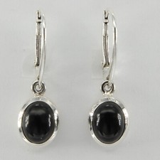 Natural Oval BLACK ONYX Dangle Earrings - 925 STERLING SILVER - Leverback 32e