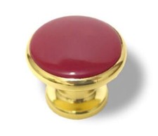 1-1/4" Knob Solid Brass With Red Acrylic Center