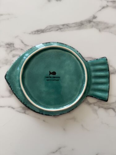 Paola Navone Art Pottery MCM Style Black Teal Fish Dish 9” Portugal - Picture 2 of 4