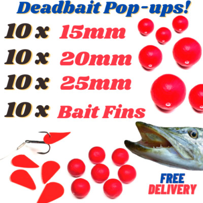 15/20/25 mm Popper Perlen + 10 Köderflossen zum Hechtangeln - 20 x Pop Up Deadbait 
