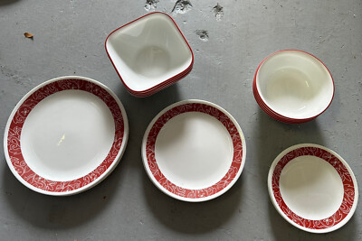 Corelle Bandhani Dinner Plates, Salad, Bread Bowls Red and White Paisley  20 Pc