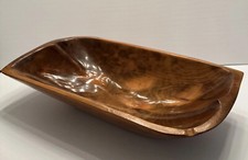 Vintage Large Wooden Carved Bowl Rectangle Polished Bowl 16 1/2  x 9 1/2  .
