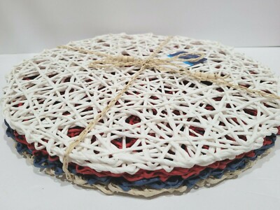 8pc Real Simple Patriotic 4th of July Memorial Woven Paper Placemats Red Blue