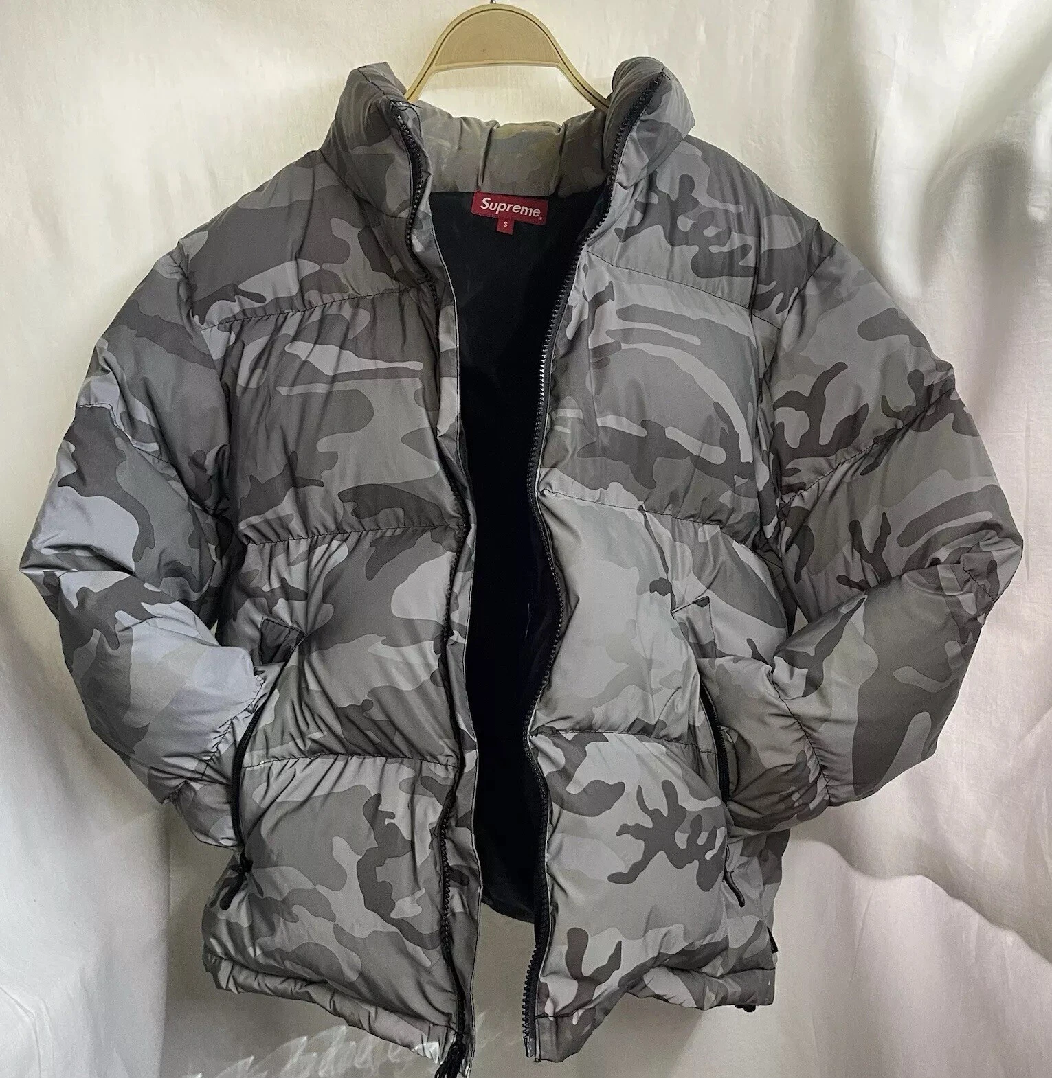 Manteau d'hiver Supreme réfléchissant gris neige camouflage doudoune FW18 hommes petit