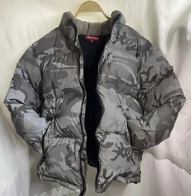 Supreme Reflective Gray Snow Camouflage Down Puffer Winter Coat