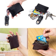 Genuine Leather Coin Purse for Men Women Small Wallet with Double Key Rings Gift