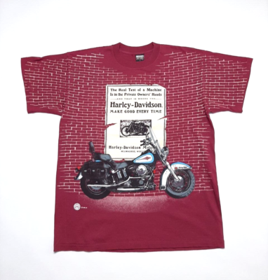 1995 Harley-Davidson Tシャツ ヴィンテージ Vintage 1995 Harley Davidson Brick Wall Over Print Motorcycle