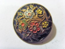 1800s antique 23 mm champlev&eacute; cloisonn&eacute; gold tone metal button floral 51053