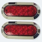 2pcs 6" Red Oval Chrome Trailer Truck LED flush  Mount Stop Turn Tail Lights