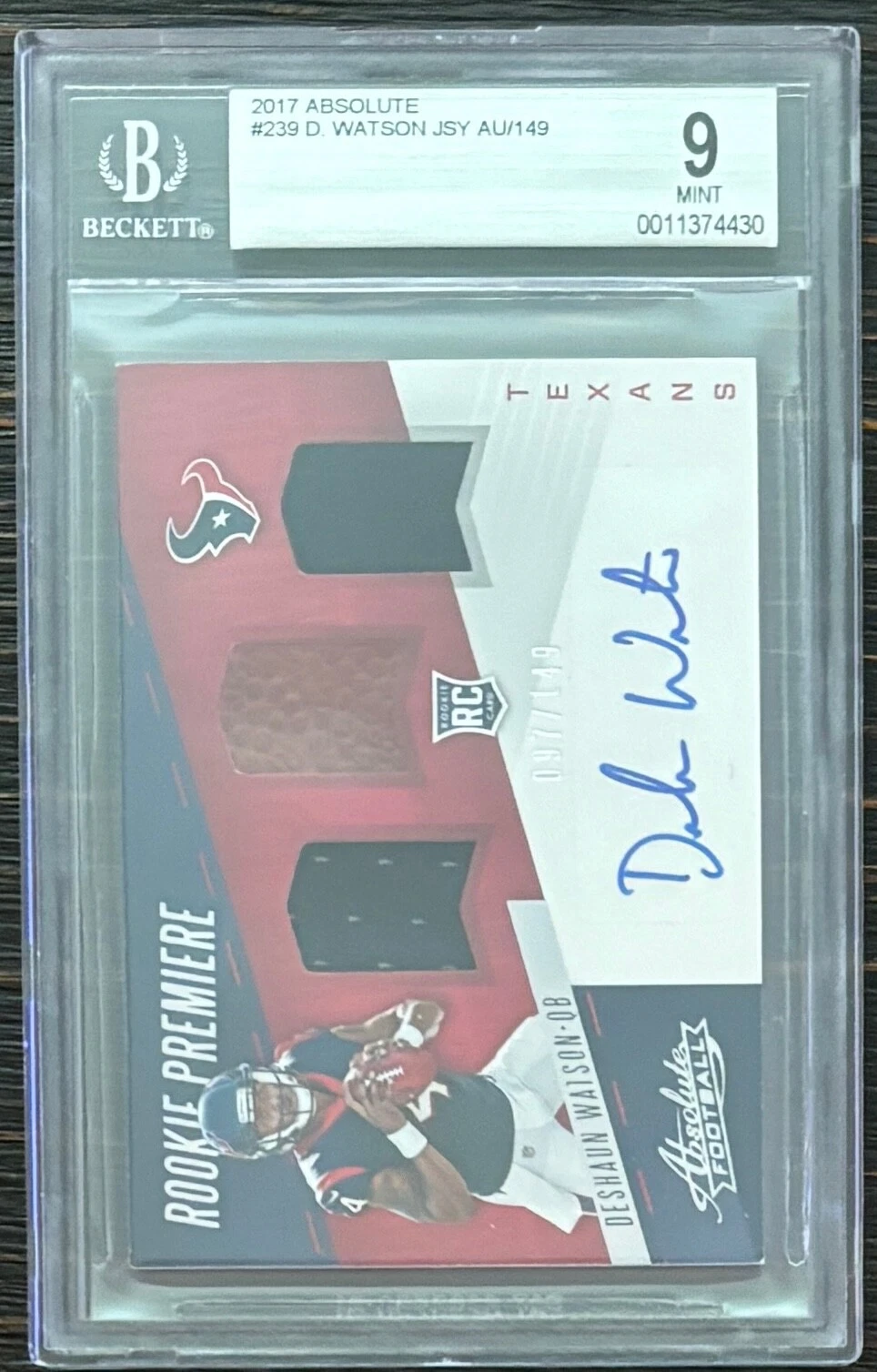 Deshaun Watson Panini Absolute #239 Triple Material Autograph