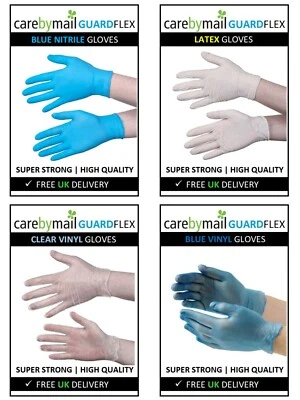 CAREBYMAIL Disposable Latex, Nitrile, Vinyl Gloves - Blue White Clear - Powder Free