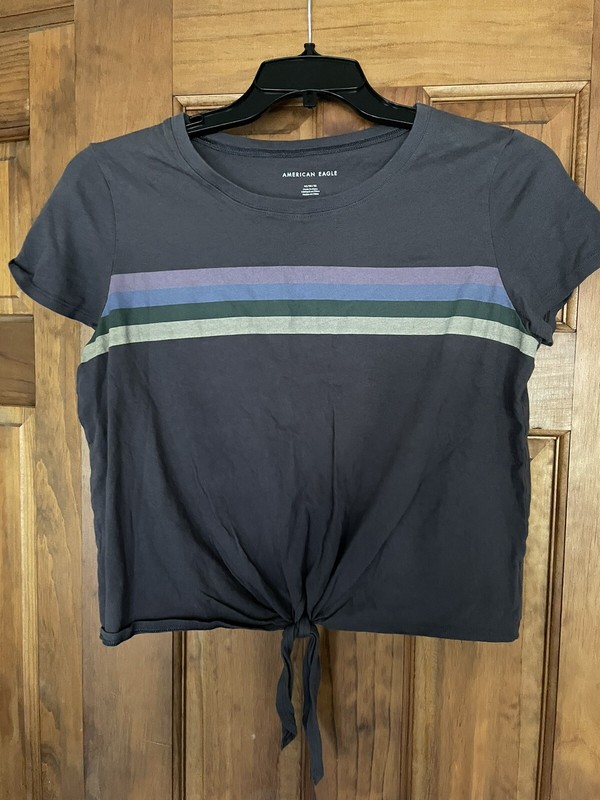American Eagle Charcoal With Stripes Shirt Top Tee Size Medium EUC