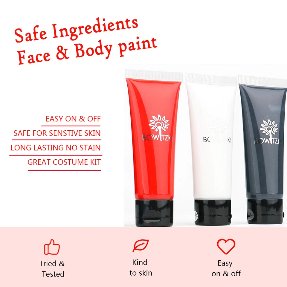 Kit de Maquillaje Bowitzki Venta Caliente Halloween Negro Blanco Rojo Kit de Pintura Facial Sangre Falsa Foto 4 de 4