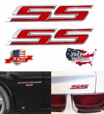 2- PREMIUM Red SS Badge Fender Trunk Emblem Decal for Chevy Camaro Cobalt Impala